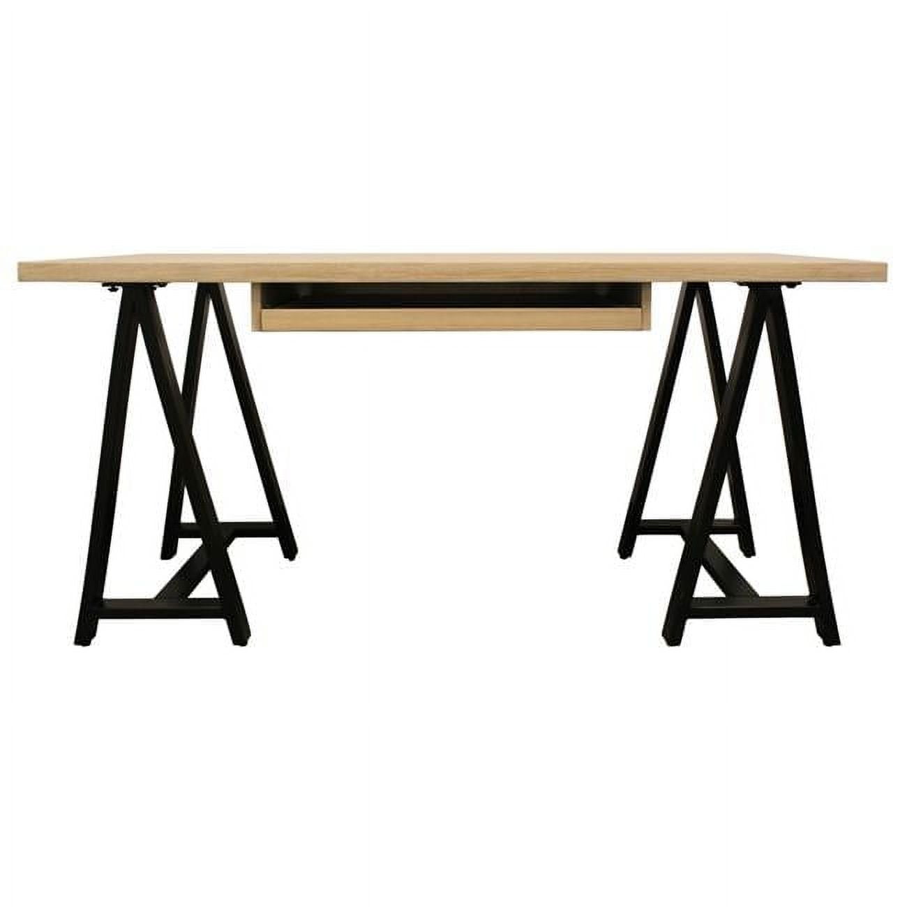 60 in. Oak Solid Wood Executive Desk, Ivory & Black