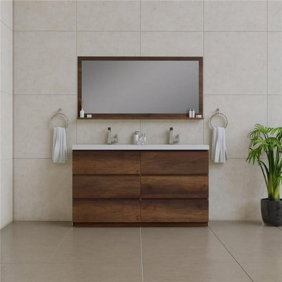 60 in. Paterno Double Modern Freestanding Bathroom Vanity, Rosewood