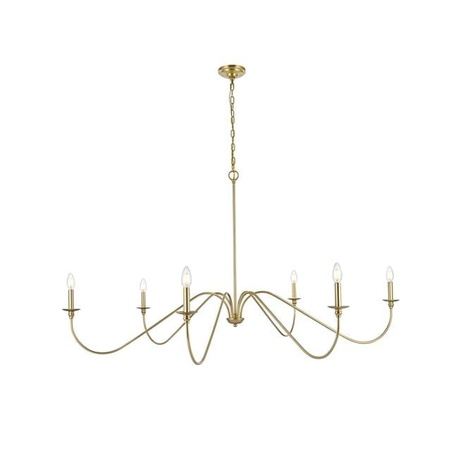 Elegant Brass 60" 6-Light Metal Chandelier