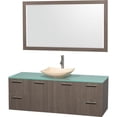 thumbnail image 1 of 60 in. Single Bathroom Vanity In Gray Oak, Green Glass Countertop, Arista Ivory Marble Sink, And 58 in. Mirror, 1 of 1