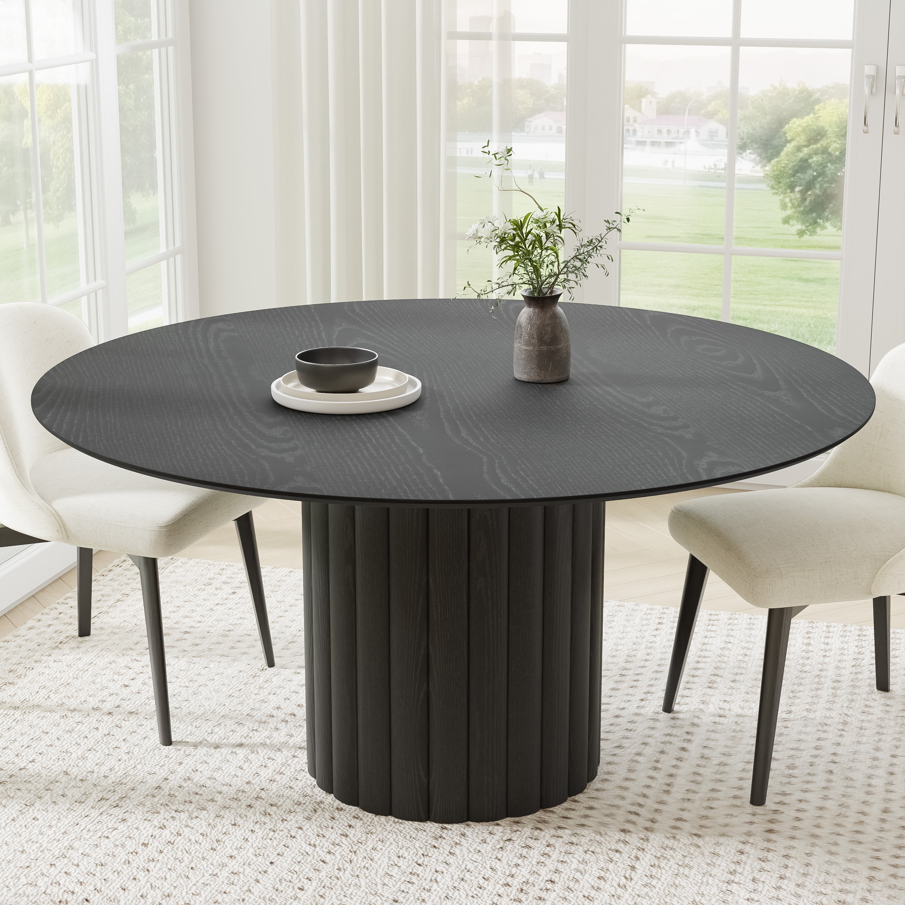 60 in. Soild Wood Black Dining Table Round Kitchen Table
