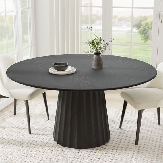60 in. Soild Wood Black Dining Table Round Kitchen Table
