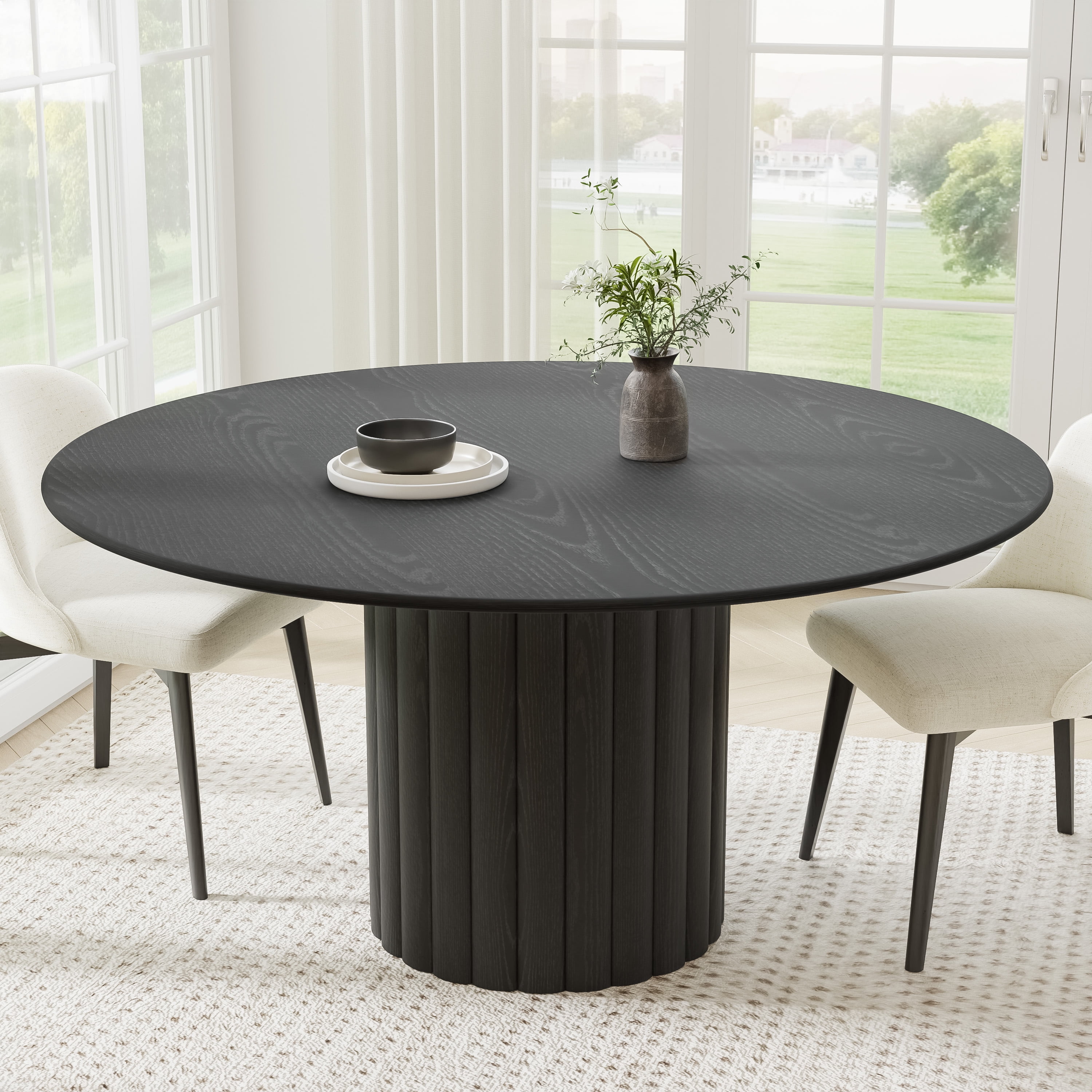 60 in. Soild Wood Black Dining Table Round Kitchen Table
