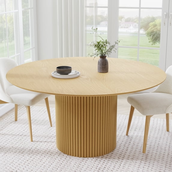60 in. Soild Wood Natural Oak Dining Table Round Kitchen Table
