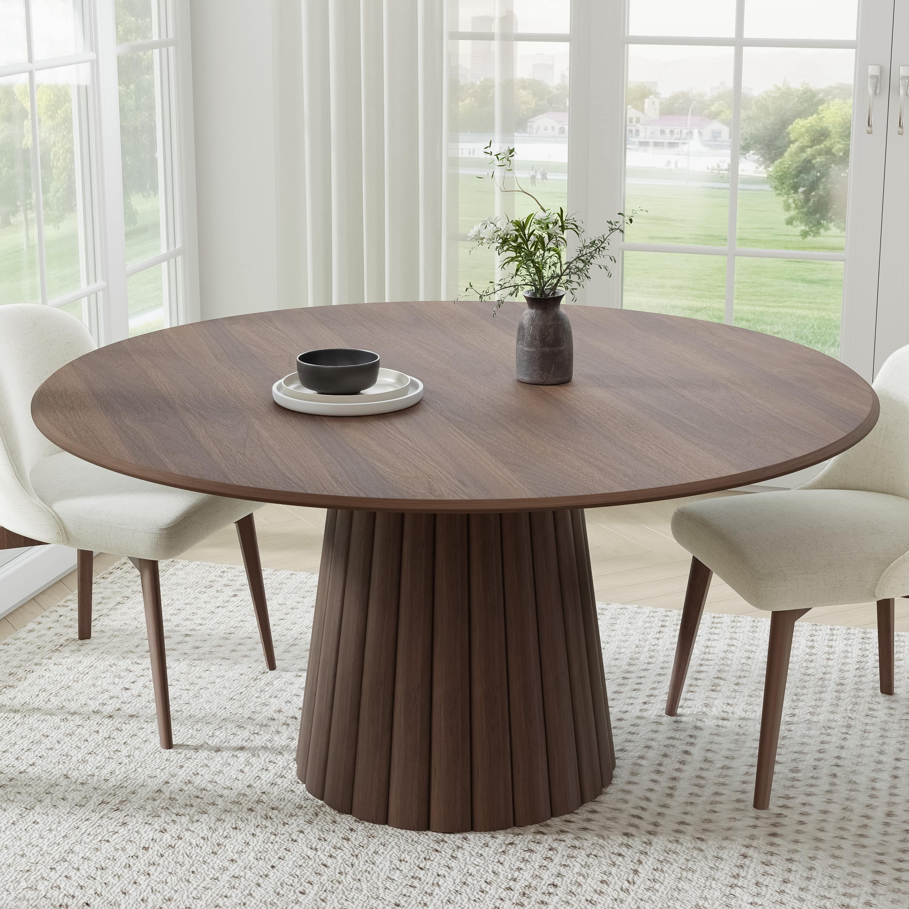 60 in. Soild Wood Walnut Dining Table Round Kitchen Table