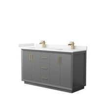 60 in. Strada Double Bathroom Vanity, Dark Gray, Carrara Cultured Marble Countertop, Undermount Square Sink & Satin Bronze Trim
