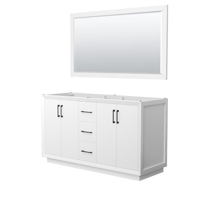 60 in. Strada Double Bathroom Vanity, White, No Countertop, No Sink & Matte Black Trim - 58 in ...