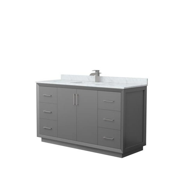 60 in. Strada Single Bathroom Vanity, Dark Gray, White Carrara Marble Countertop, Undermount Square Sink & Brushed Nickel Trim