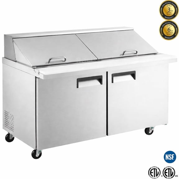 60 in. 2 Door Refrigerator Sandwich & Salad Prep Table 17 Cu.Ft. Commercial Mega Top Refrigerator, NSF