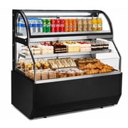 60 in.W 19.9 Cu. Ft. Double Deck Open Air Refrigerated Bakery Display Case, Curved Glass Grab and Go Merchandiser