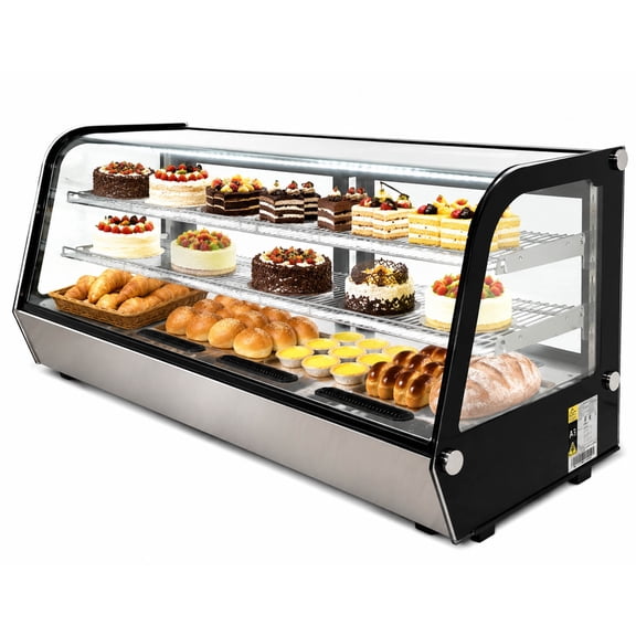 60 in.W 8 cu. ft. Refrigerated Countertop Bakery Display Case, Black Curved Glass Cake Showcase, NSF Commercial Pastry Display Refrigerator