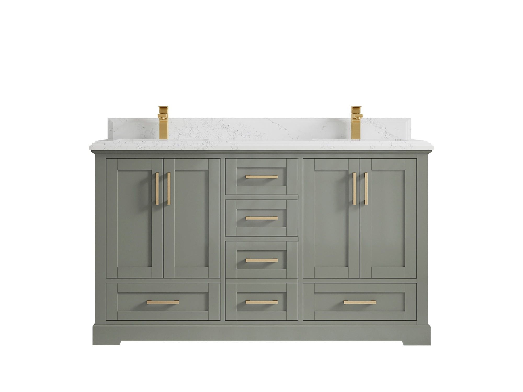60" Evergreen Solid Wood Double Sink Bathroom Vanity with Empira Quartz Top