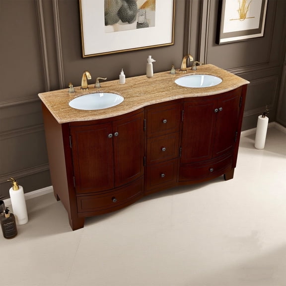 Natfurhome Bathroom Vanity Contemporary Freestanding, Brown Wood, Granite Top, Double Sink, 60 in. W x 22 in. D x 36 in. H