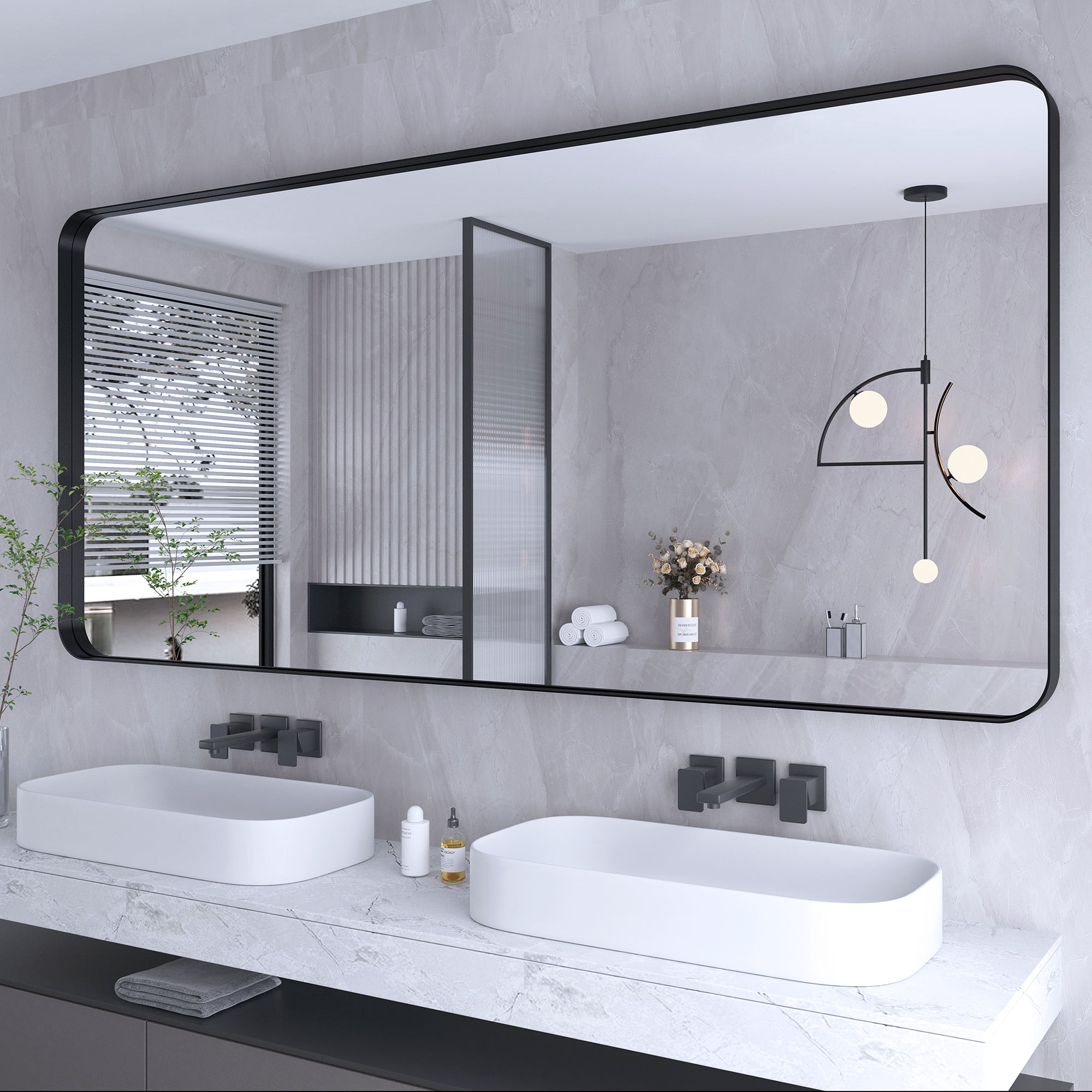 60 in. W x 28 in. H Large Rectangular Framed Wall Mounted Bathroom ...