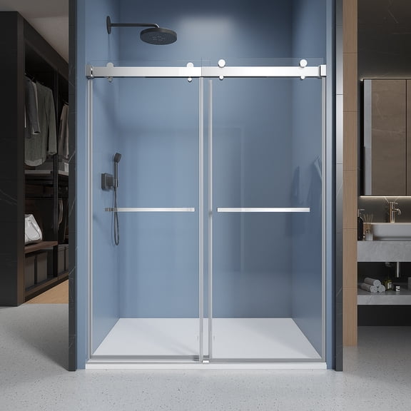 60 in. W x 76 in. H Soft-closing Double Sliding Frameless Shower Enclosure With Clear Glass in Chrome