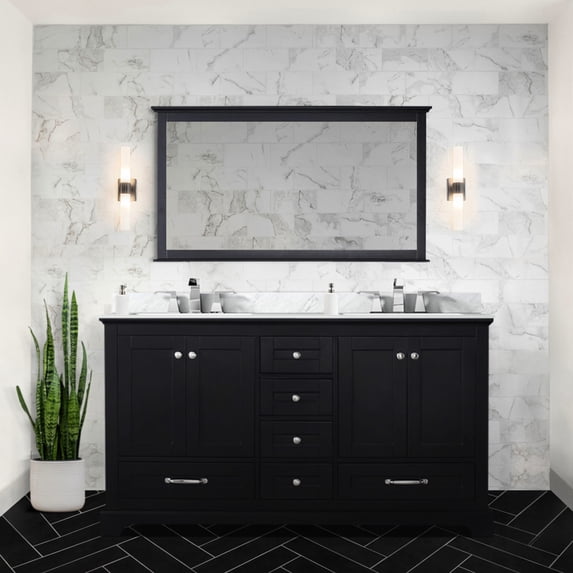 60 in. Wide Espresso Vanity / Marble Top & Open Shelf / Bathroom Design