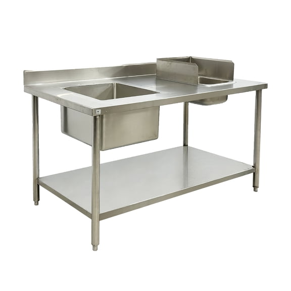 60 in. Work Table with Two Sink, Commercial Restaurant Kitchen Sink Set Bracket Integrated W60xD30xH38.4
