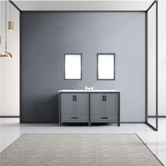60 in. Ziva Double Vanity, Cultured Marble Top, White Square Sink & 22 in. Mirrors, Dark Grey