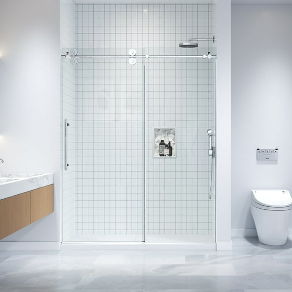 Dreamwerks 60 in. x 79 in. Frameless Sliding Shower Door in Stainless Steel