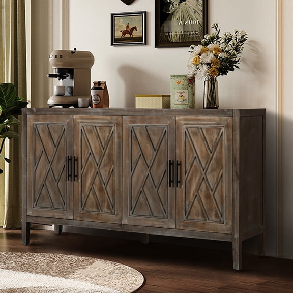 60 - inch 4 - door Credenza with Adjustable Shelf / American Antique Design for Living Rooms