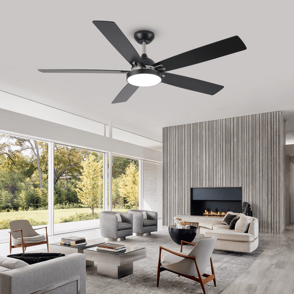60 inch Black Ceiling Fan with Lights Remote, 6 Speed Quiet Reversible DC Motor for Year-Round Use