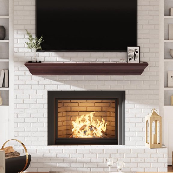 Fireplace Mantel 60 Inch - White Floating Wood Shelf for Over Fireplace - Wall Mounted Mantel with Invisible Heavy Duty Bracket,Walnut