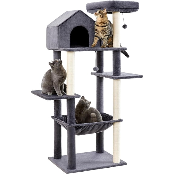 60 inch Cat Tower for Indoor Cats, Multi-Level Cat Tree with Plush Hammock