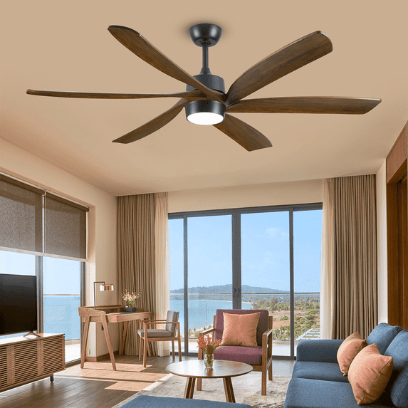 60 inch Farmhouse Ceiling Fan with Light and Remote, Indoor Outdoor Large Reversible Solid Wood 6 Blades, 3CCT Dimmable, 6 Speed Quiet DC Motor