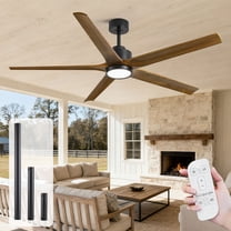 60 inch Ceiling Fan with Light, Modern Farmhouse Damp Rated 5 Wood Blades, High CFM Quiet DC Motor Fan for Indoor Outdoor Porch Kitchen