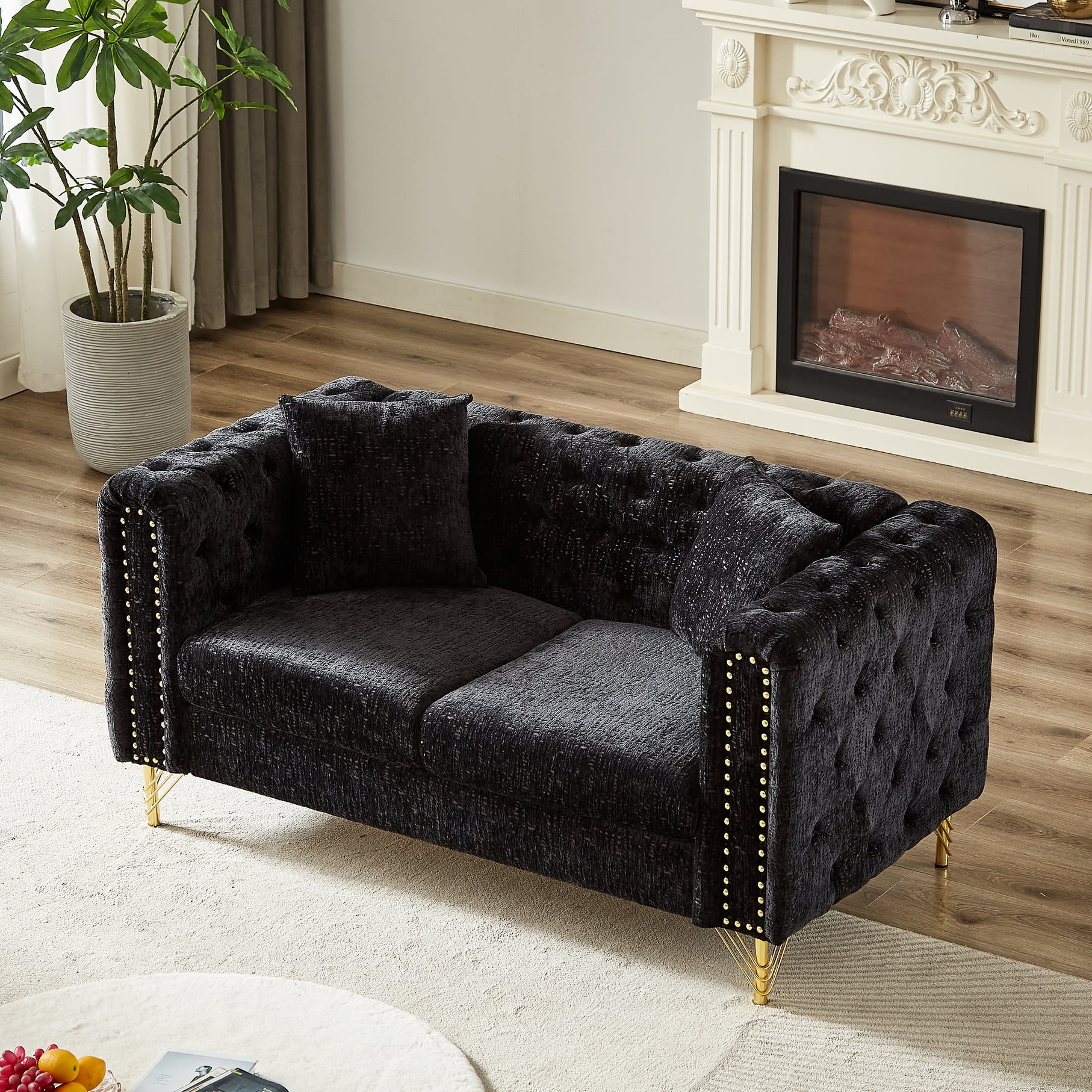 60-inch Chenille Living Room Furniture, Button With Copper Nail ...