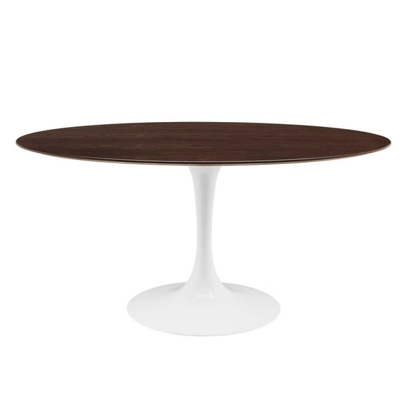 60 inch Dining Table, Oval, White Walnut, Wood, Metal Steel, Modern Contemporary Mid-Century, Kitchen Room Cafe Bistro Restaurant Hospitality