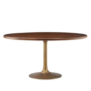 60 inch Dining Table, Round, Walnut Gold, Wood, Metal, Kitchen Cafe Bistro Hospitality Restaurant, Modern Contemporary, HB37539