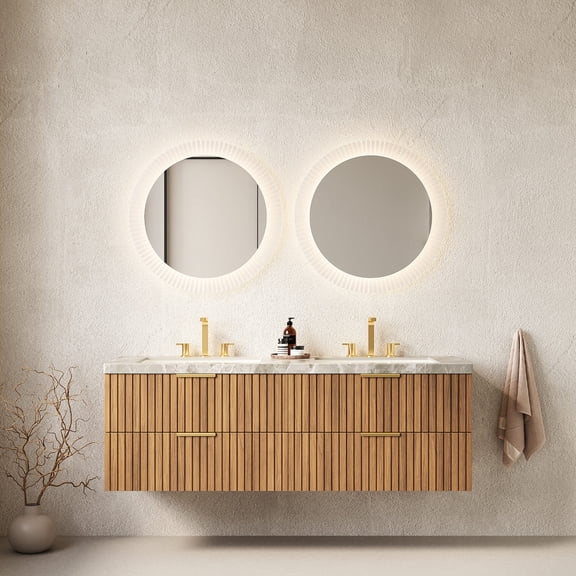 60-inch Double Basin Setup - Italian-style Sintered Stone - Bathroom for Simultaneous Washing - Soft Close Drawer Feature