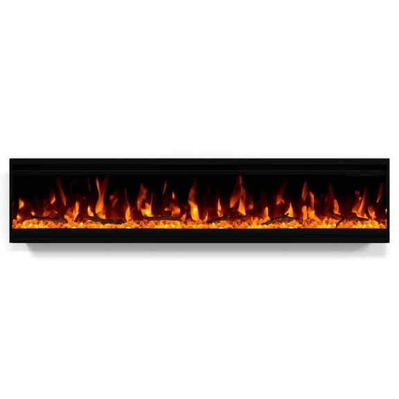 cooboom 60'' Electric Fireplace with Ultra-Thin Inserts, Narrow Frame, Wall Mounted and Recessed Design, Log & Crystal