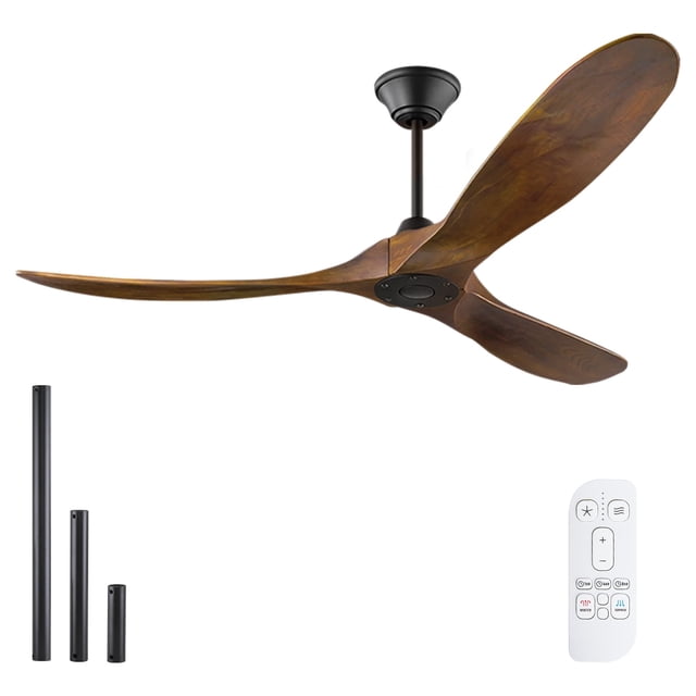 60-Inch Farmhouse Wood Ceiling Fan – No Light, 5 Reversible Wood Blades, Remote Control, Vintage Brown