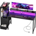 thumbnail image 1 of 60 inch Gaming Desk with Led Lights & Outlets, Computer Desk with 3 Drawers & Shelves, Gamer Desk with Monitor Stand & Side Hooks for Game Room, Home Office, Black, 1 of 8