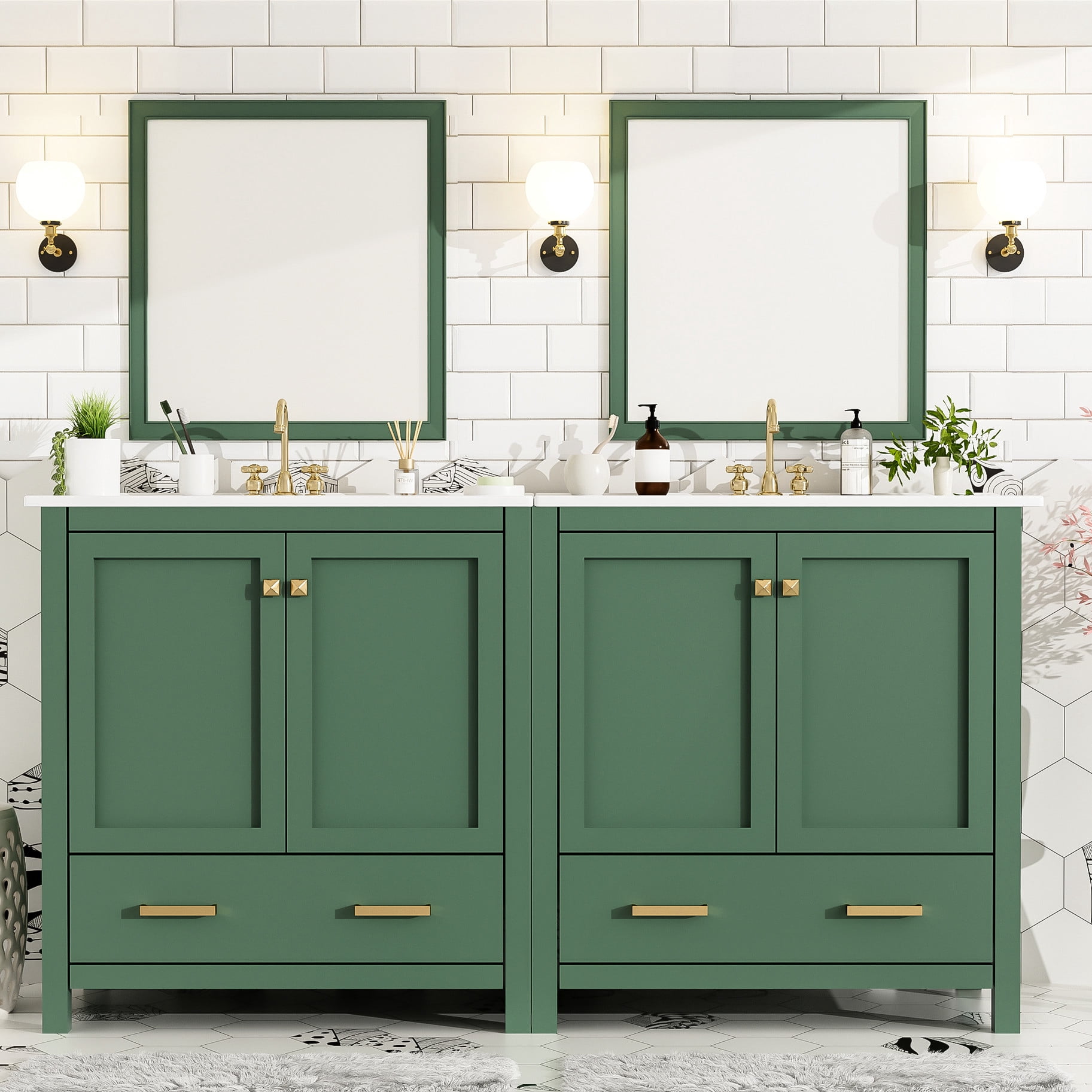 Curated visual reference: Fresh Look at 60 Inch Green Double Vanity Bathroom Solution