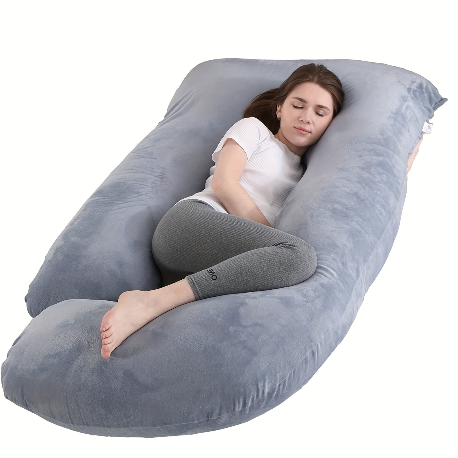 60-inch J-Shaped Full Body Pillow, Maternity Pillow, Maternity Full Body Pillow with Velvet Pillowcase, Full Body Pillow with Back, Leg, And Tummy Support, Helps Ensure Adequate, Comfortable Sleep