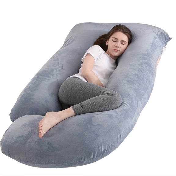 60-inch J-Shaped Full Body Pillow, Maternity Pillow, Maternity Full Body Pillow with Velvet Pillowcase, Full Body Pillow with Back, Leg, And Tummy Support, Helps Ensure Adequate, Comfortable Sleep