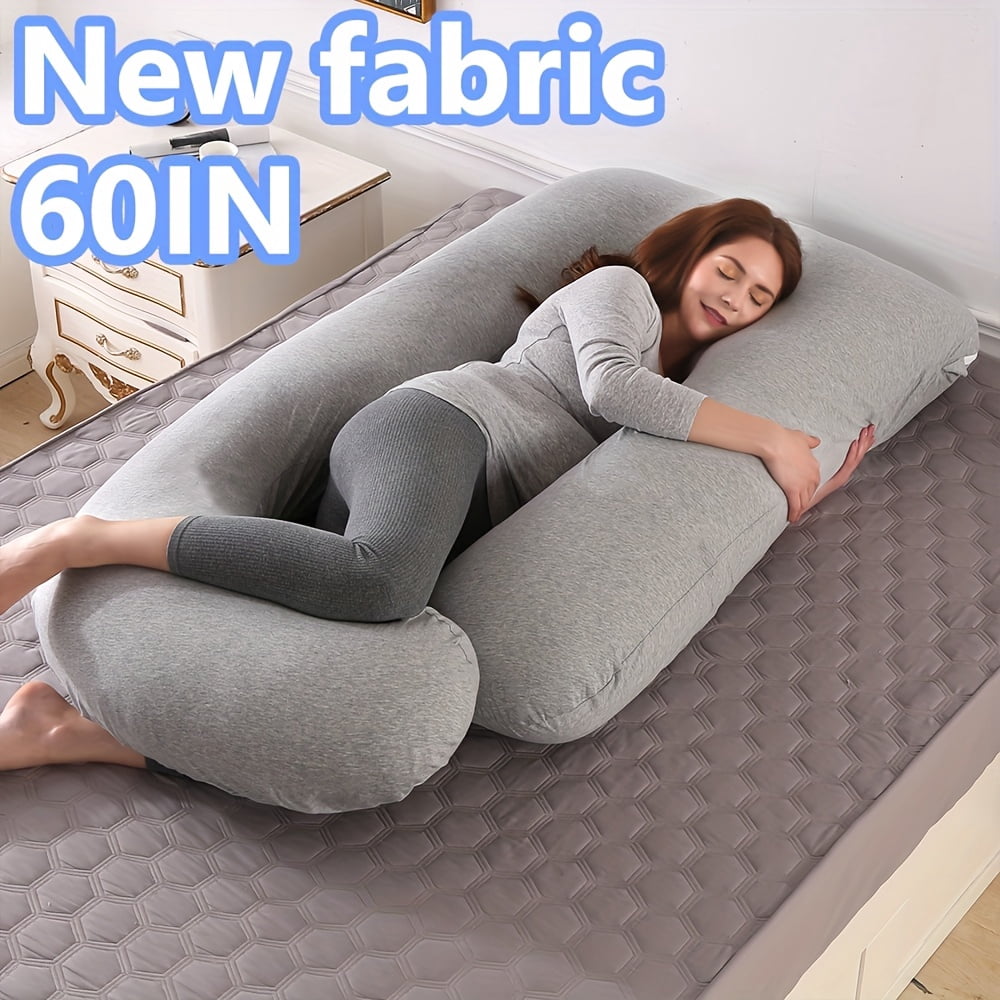 60-inch J-Shaped Full Body Pillow, Maternity Pillow, Maternity Full Body Pillow with Velvet Pillowcase, Full Body Pillow with Back, Leg, And Tummy Support, Helps Ensure Adequate, Comfortable Sleep