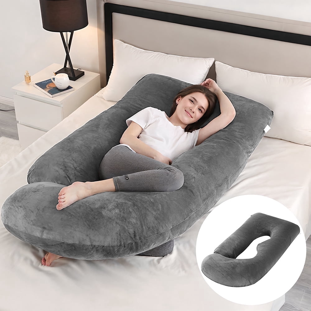 60-inch J-Shaped Pregnancy Pillow, Full Body Maternity Pillow for Side Sleepers, Soft Velvet Removable Washable Cover, Back Hip Leg Support