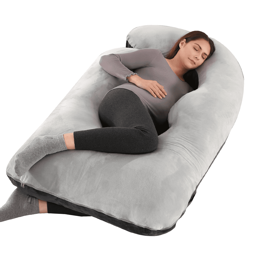 60-inch J-Shaped Pregnancy Pillow, Full Body Maternity Pillow for Side Sleepers, Soft Velvet Removable Washable Cover, Back Hip Leg Support,Purple