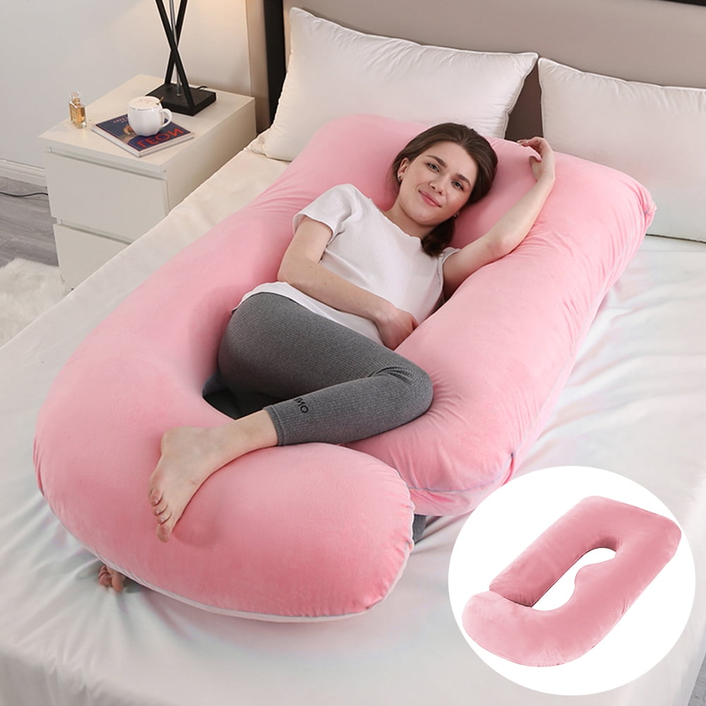 60-inch J-Shaped Pregnancy Pillow, Full Body Maternity Pillow for Side Sleepers, Soft Velvet Removable Washable Cover, Back Hip Leg Support,Purple