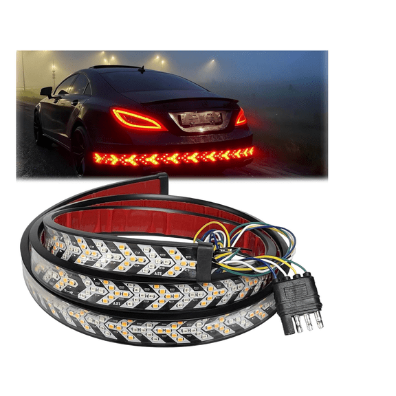 60 inch LED tailgate light strip - waterproof three row with amber sequential turn signal lights, brake lights, driving lights, and flashing warning lights | suitable for pickup trucks SUV60inchT