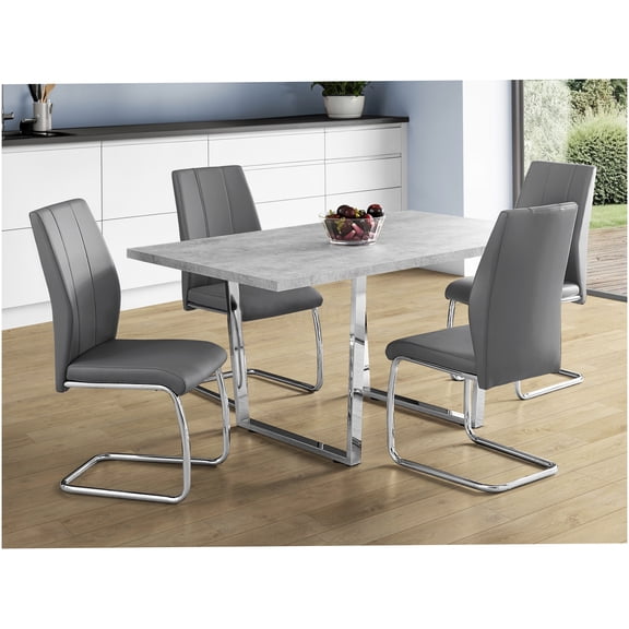 60 inch Modern Rectangular Dining Table, Grey Laminate Top with Chrome Metal Legs, Contemporary Kitchen Table for 4