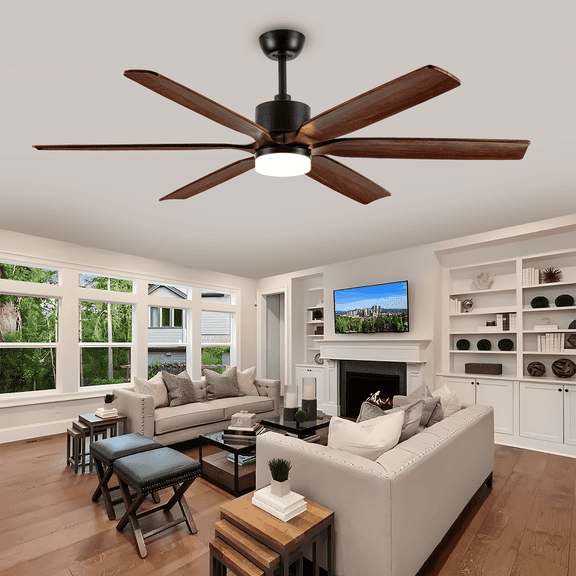 60 inch Outdoor Ceiling Fan with Light and Remote, Modern Farmhouse 6 Blades Wood Ceiling Fan, Dimmable 5CCT, High CFM, 6 Speed Quiet DC Motor, Indoor Outside Bedroom Kitchen