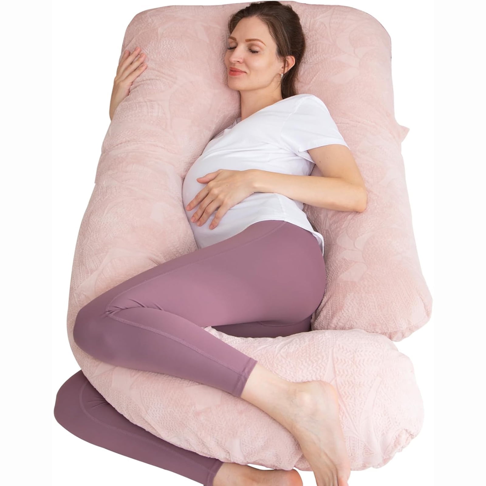 60 inch Pregnancy Pillows for Sleeping, Maternity Pillow for Pregnant Women with Velvet Cover, Dusty Pink