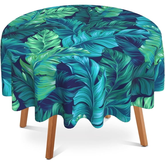 60 inch Round Tablecloth,Green Tropical Palm Leaves Circle Table Cover Stain Resistance Water Repellent Wrinkle-Free Table Cloth for Home Kitchen Dining Party Patio Indoor Outdoor