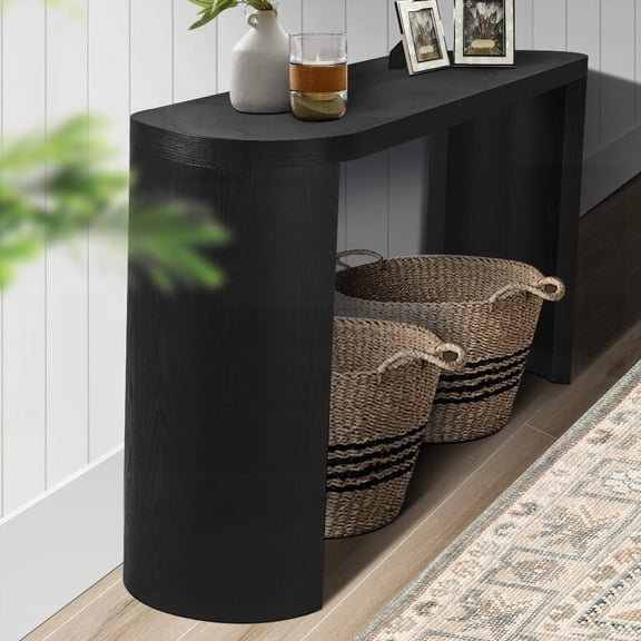 60-inch Thick Top Console Table, Curved Legs, Allows Installation Towards or Away from Sofas (Black)
