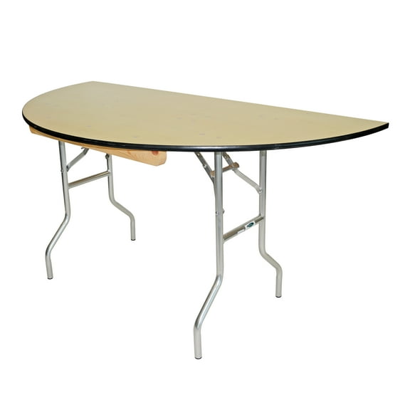 60 inch WFT Series Birch Wood Half Round Folding Table - Rubber Edge
